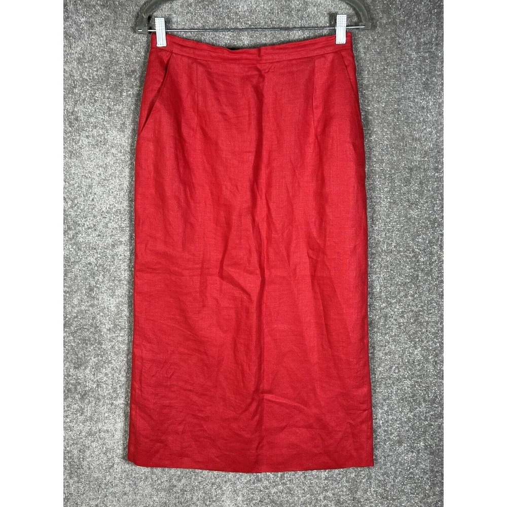 Vintage‎ Country Shop Linen Moygashel Fabric Maxi Skirt Womens Sz 10 Red Pockets